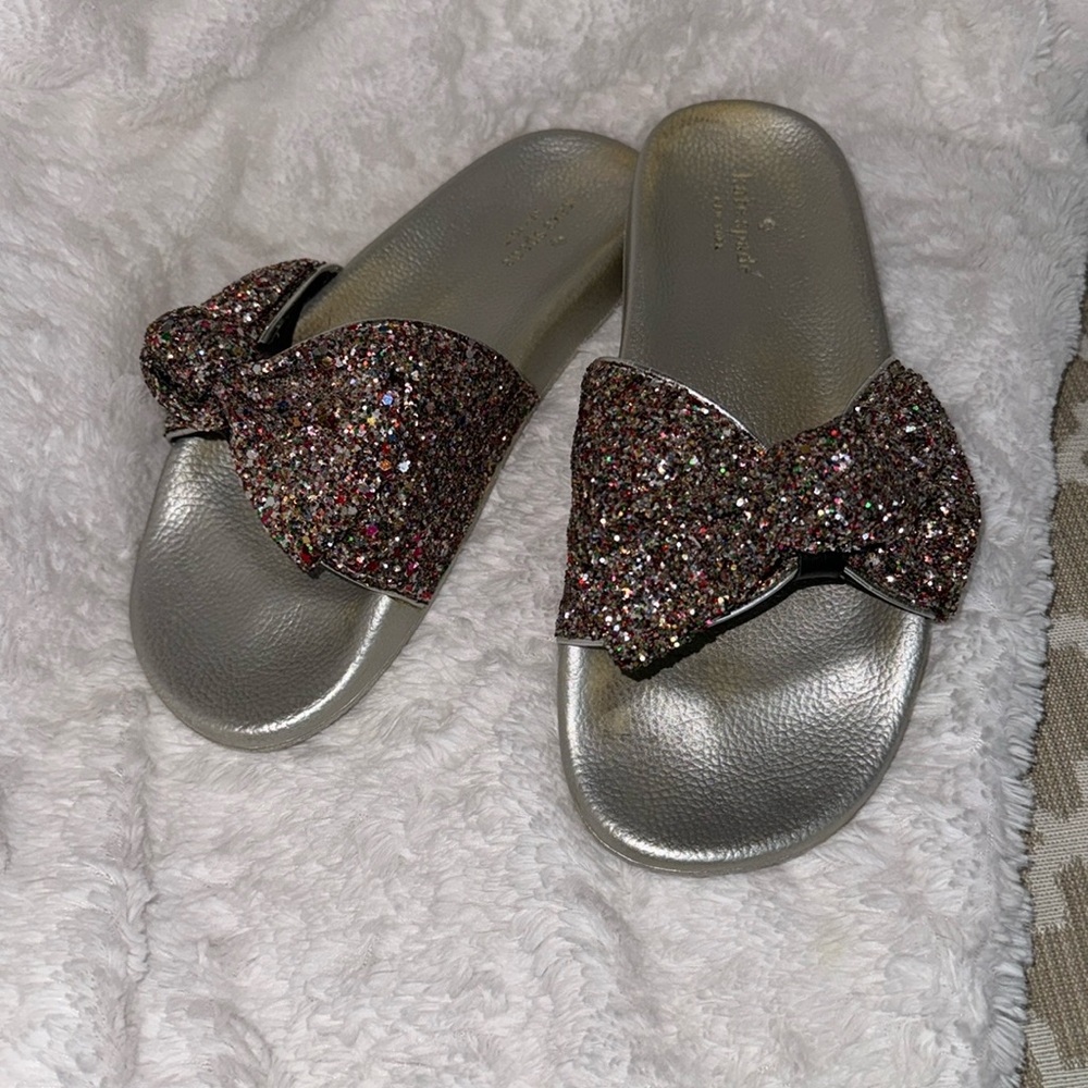 Kate Spade Glitter Bow Knot Silver Slides